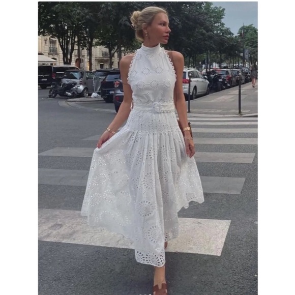 Zara White Eyelet Midi Dress - Picture 4 of 6